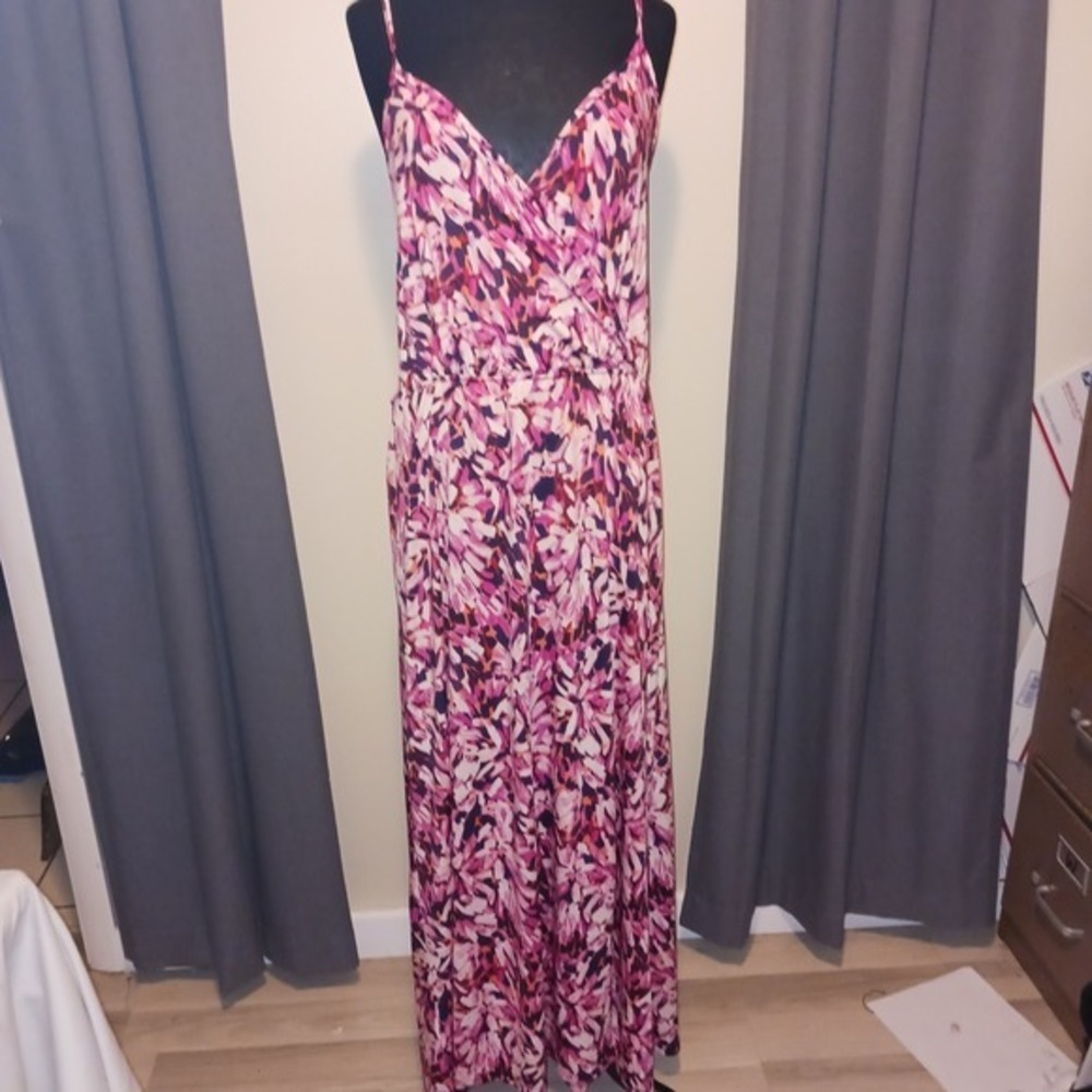 Nine Eight New York Maxi Dress Pink‎ Abstract Print Spaghetti Straps Cami XXL